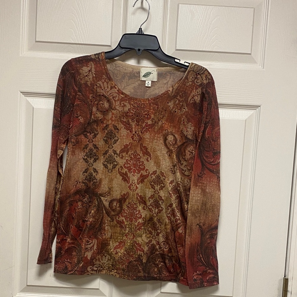 Elegant Brown and Red sheer Women's Top
